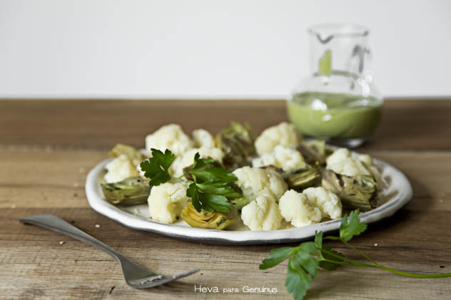 verduras al vapor con humus de calabacin